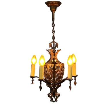 Cast Bronze 1920s Chandelier with Original Finish #2444 