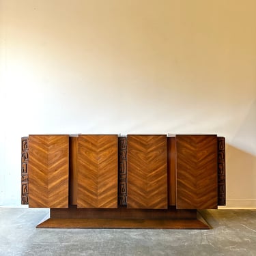 Vintage Brutalist Witco Style Walnut Credenza by United 