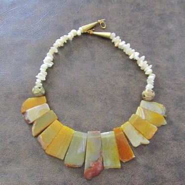 Yellow agate slab stone statement necklace 