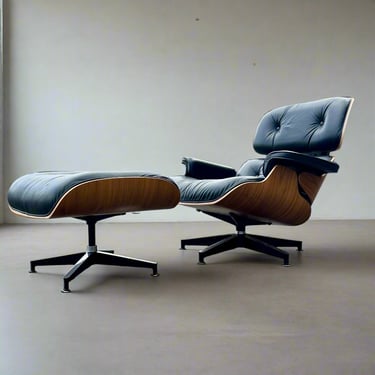 Eames Lounge Chair and Ottoman Model 670 & 671 in Walnut & Black Leather - #A1813