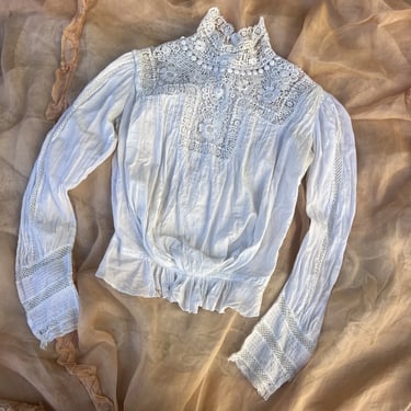 Antique Edwardian White Cotton Bodice Lace Dress Blouse Top Tea Dress Vintage