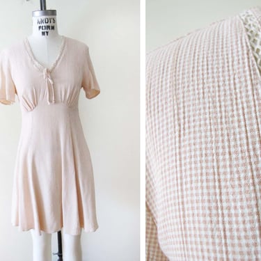 Vintage 90s Pink Gingham Plaid Mini Dress S - 1990s Grunge Empire Waist Short Babydoll Skater Dress 