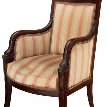 Gone With The Wind Set Early 19th Century French Empire Mahogany Bergères Aux Dauphins Fauteuil Armchair After Bellange 