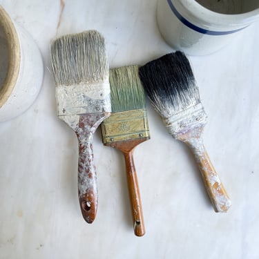 Antique Paintbrushes Set of 3 Rustic Industrial Display Shelf Decor Paintbrush Paint Brush Painter Cloche Natural Decor Graphic Vintage 