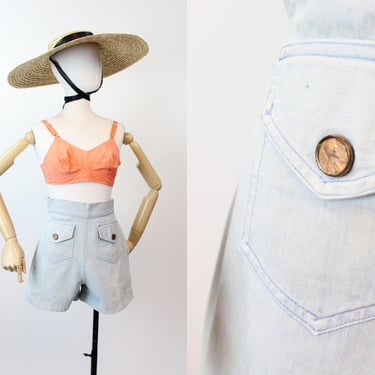 1940s DENIM coin PENNY button shorts xs small | new spring summer 