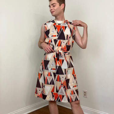 60s Geometric triangle print shift dress 