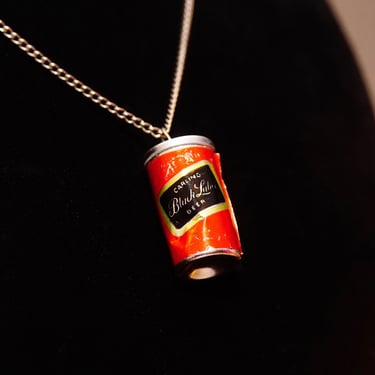 Vintage Carling Black Label Beer Can Pendant Necklace, Steel Pull Tab Beer Can Charm, 2mm Curb Chain Choker, Fun/Cute Accessories, 16&quot; L 