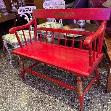 Red painted bench 37” x 15” x 32” seat height 17.5” Call 202-232-8171 to purchase