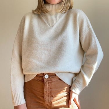 Madewell Womens Wool Alpaca Blend White Mock Neck Soft Cropped Sweater Sz M 