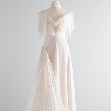Romantic Edwardian Inspired Lace Wedding Gown From The 1970's / XS