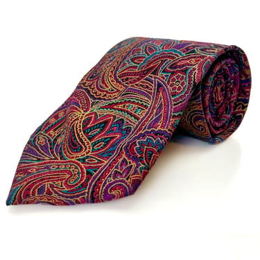 Silk Tie | Vibrant Paisley and Floral Pattern | Hand Tailored Vintage Tie | Classic | 3” Width 