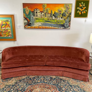 Mid Century Dorothy Draper Style Velvet Curved Sofa