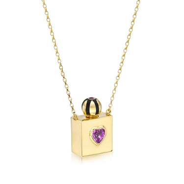 Small Heart Vessel Box Necklace - 14k Gold, Rhodolite Garnet, Magenta Sapphire + Enamel Inlay