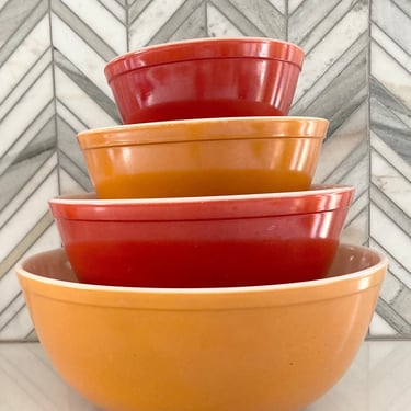 Vintage Pyrex Earth Tones Mixing Bowl Set, Rust, Orange, Autumn, Caramel, 401, 402, 403, 404, Nesting Bowls, Retro, Red, 