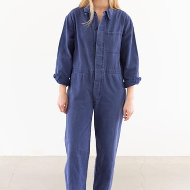 Vintage True Blue Jumpsuit | Unisex Herringbone Twill Cotton Coverall Mechanic Suit Boilersuit Onesie | S M | COV37 