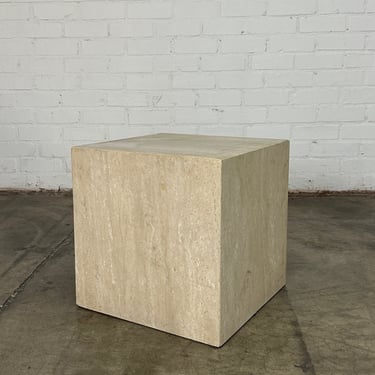 Vintage travertine cube pedestal 