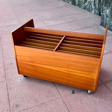 Danish Modern teak Record Magazine Rack Holder by Brusksbo Mellemstrands