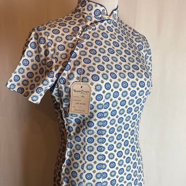Vintage 50’s-60’s cheongsam Rayon dress~ original tags metal side zipper yummy cool dress unworn deadstock size Small 