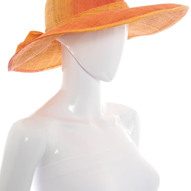 1980's Liz Claiborne Orange Ombre Woven Wide Brim Hat