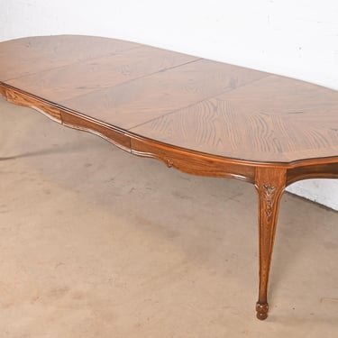 Drexel French Provincial Louis XV Carved Oak Extension Dining Table, Newly Refinished