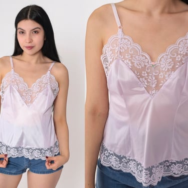 Purple Lace Camisole 80s Lingerie Tank Top Sheer Cami Retro Boho Sexy Intimate Sleep Shirt Pastel Lavender Vintage 1980s Maidenform Small 34 