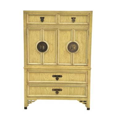 Chinoiserie Armoire Dresser by Dixie ShangriLa - Vintage Yellow Wood Asian Chest Hollywood Regency Style Furniture 
