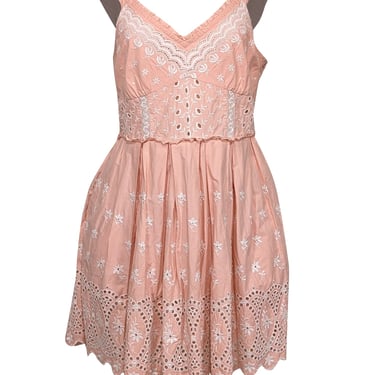 LoveShackFancy - Light Pink Floral Embroidered Mini Dress Sz 8