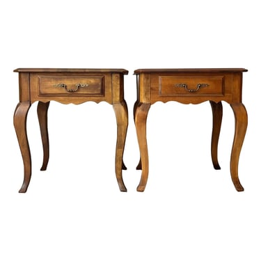 Ethan Allen Country French Single Drawer Side Tables - a Pair 