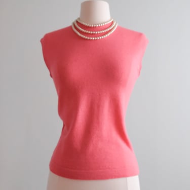 Prim 1960's Jantzen Sleeveless Salmon Pink Knit Top / Sz M