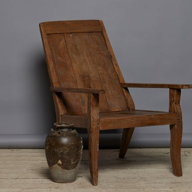 Late 19th Century Slat Back Teak Lounge Chair with Slipper Feet from Batavia