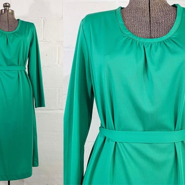 Vintage NPC Fashions Dress Kelly Green Long Sleeve A-Line Sleeves Boho Plus Curvy Volup XXL XL 1XL 2XL 1X 2X 1970s 