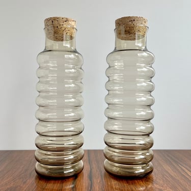 Vintage Danish Modern Holmegaard Primula Glass Jars with Cork Lids 