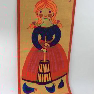 Hans Jurgen Schobal Sodahl Jute Wall Hanging Farm Girl Butter Churn Denmark MCM 