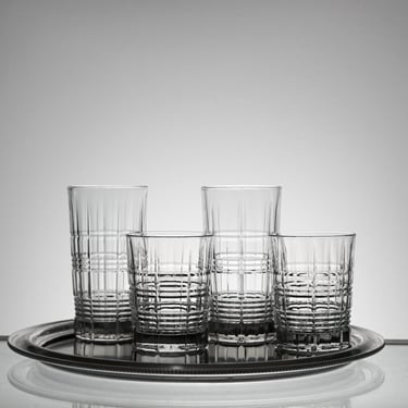 Vintage rock glasses, set of 4 retro cocktail glasses, Great for whiskey, scotch, lowball cocktails & double shots, highballs 