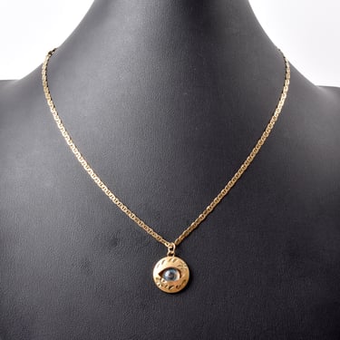 Vintage 14K Gold Evil Eye Pendant Necklace with 10K Gold Mariner Chain, 19