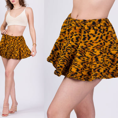 Vintage Orange Knit Micro Mini Skirt - Petite XS to Small | Retro 70s 80s High Waisted Circle Skirt 
