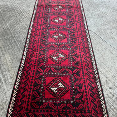 Afghani Baloch Red with White Border Runner Rug