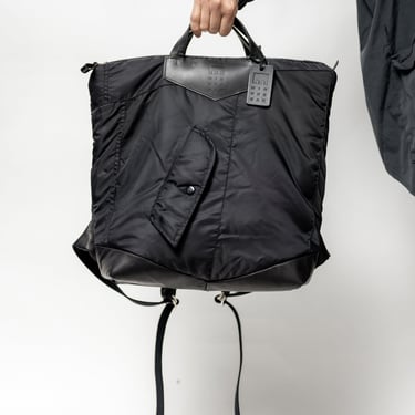 Black Recycled Polyester and Leather Padded Backpack