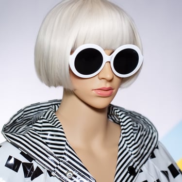 Retro 60s Mod White Round Oversized Sunglasses Vintage Inspired 