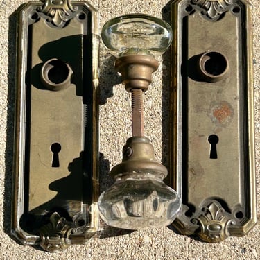 Antique Glass Door Knobs  And Face Plates Art Deco Hexagon Knob 