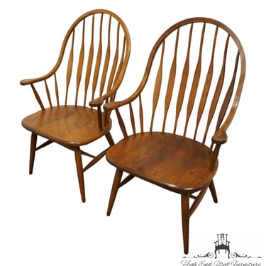 Set of 2 S. BENT BROS. Rustic Country French Style Solid Oak Cattail Dining Arm Chairs 737 