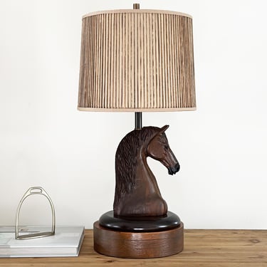 1950s Vintage A. Brandt Ranch Oak Equestrian Carved Horse Table Lamp 