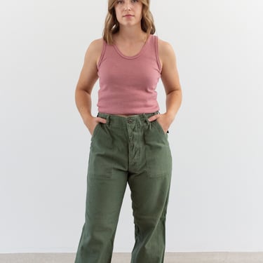 Vintage 30 Waist Olive Green Army Pants | Unisex Utility Fatigues Military Trouser | Button Fly | F394 