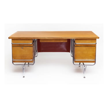 Mid-Century Maple Desk with Chrome Tubular Frame by Kem Weber