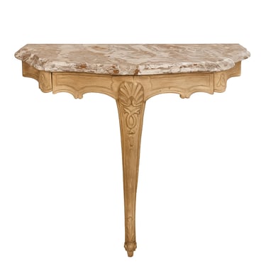 Antique French Louis XV Style Demilune Console with Marble Top