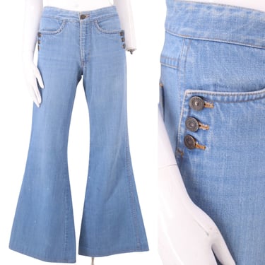 70s LEVIS sz 28 bell bottoms jeans  / vintage 1970s button pocket Levis denim bells flares pants sz M 