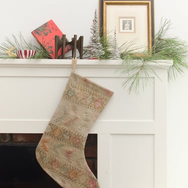 Vintage Handwoven Kilim Christmas Holidays Stocking Geometric Design Stuffer Home Decor Accent Christmas Gift 