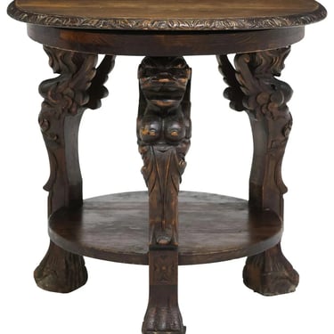 Antique Table, Occasional, Carved, Roundtop, Renaissance, Revival, early 1900s!
