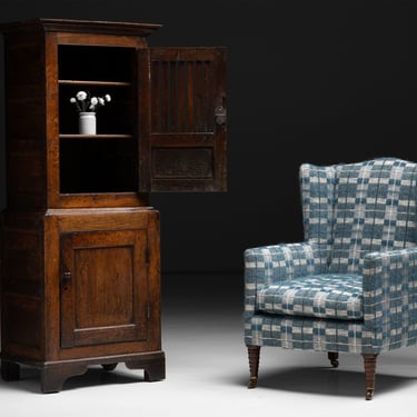 Country House Cupboard / Wing Chair in Pierre Frey Mohair