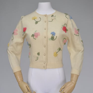 1950s floral cashmere cardigan XS/S 